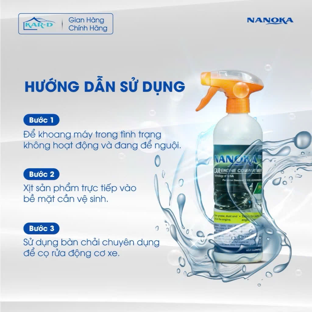 Dung dịch vệ sinh khoang máy, chi tiết, động cơ Nanoka
