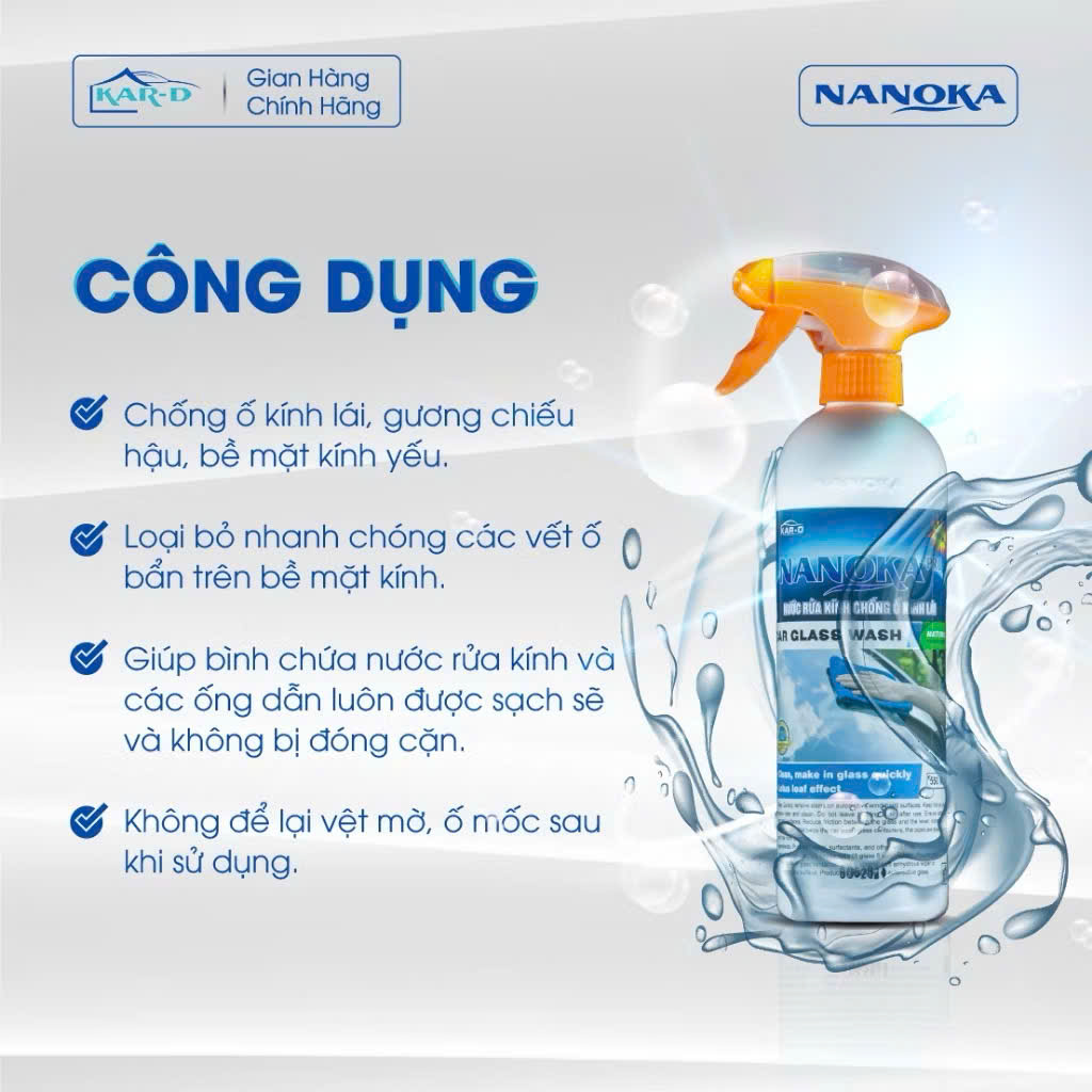 Nước rửa kính chống ố kính lái Nanoka 